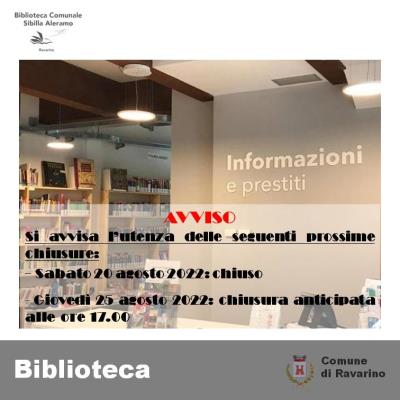 Avviso chiusure Biblioteca Comunale foto 