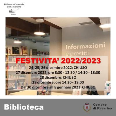 Chiusura della Biblioteca per le festività 2022/2023 foto 
