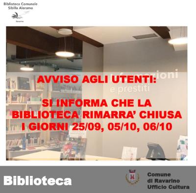 CHIUSURA BIBLIOTECA COMUNALE foto 