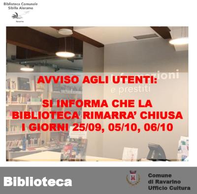 CHIUSURA BIBLIOTECA COMUNALE foto 