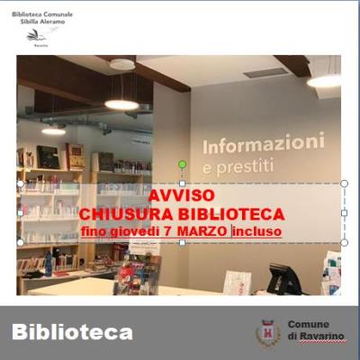 CHIUSURA BIBLIOTECA COMUNALE foto 