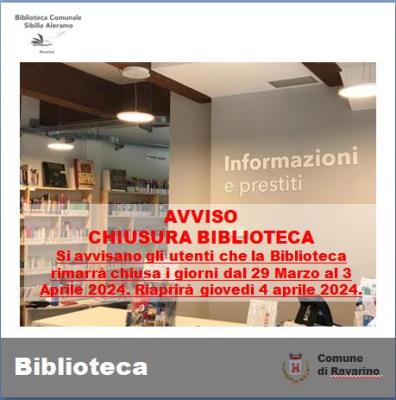 CHIUSURA BIBLIOTECA COMUNALE foto 