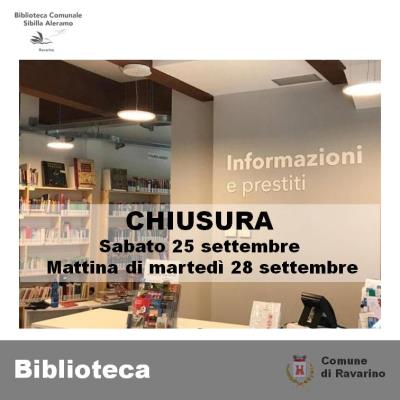 Chiusura della Biblioteca comunale: sabato 25 settembre e mattina di martedì 28 settembre foto 