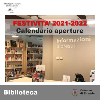 Biblioteca Comunale Sibilla Aleramo. Calendario aperture Festività 2021-2022 foto 